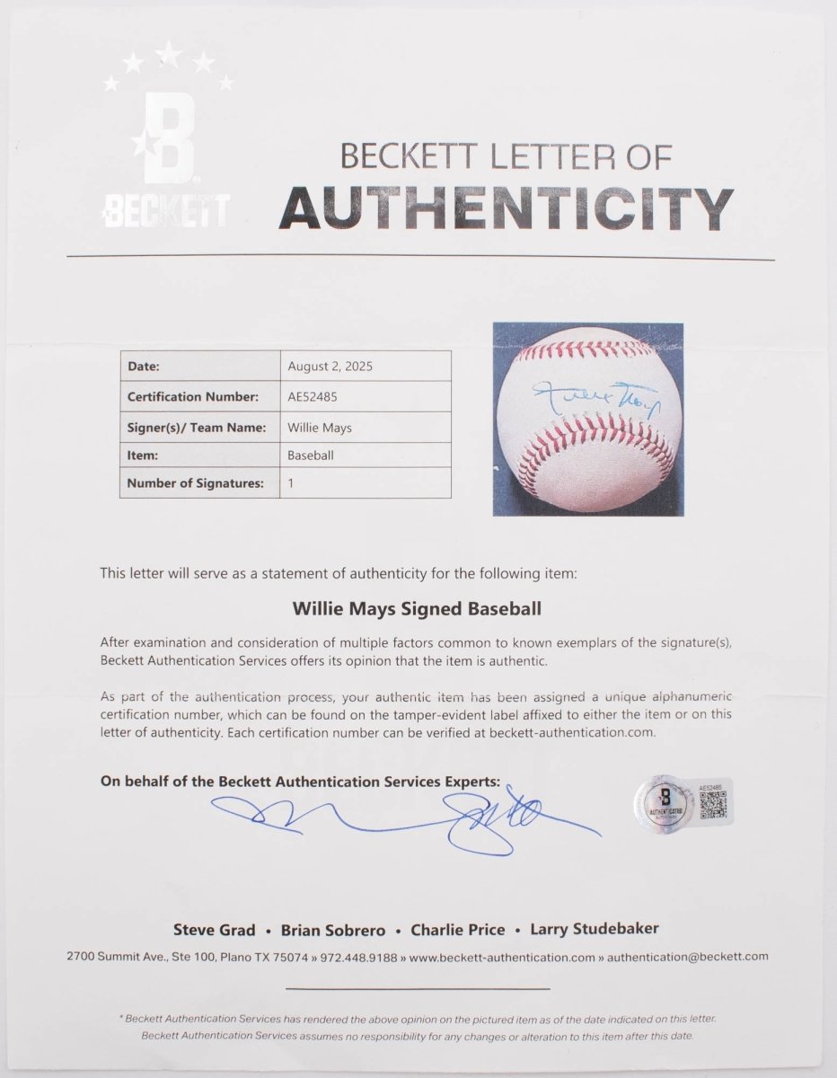 Willie Mays Single Signed Autographed Baseball BAS LOA