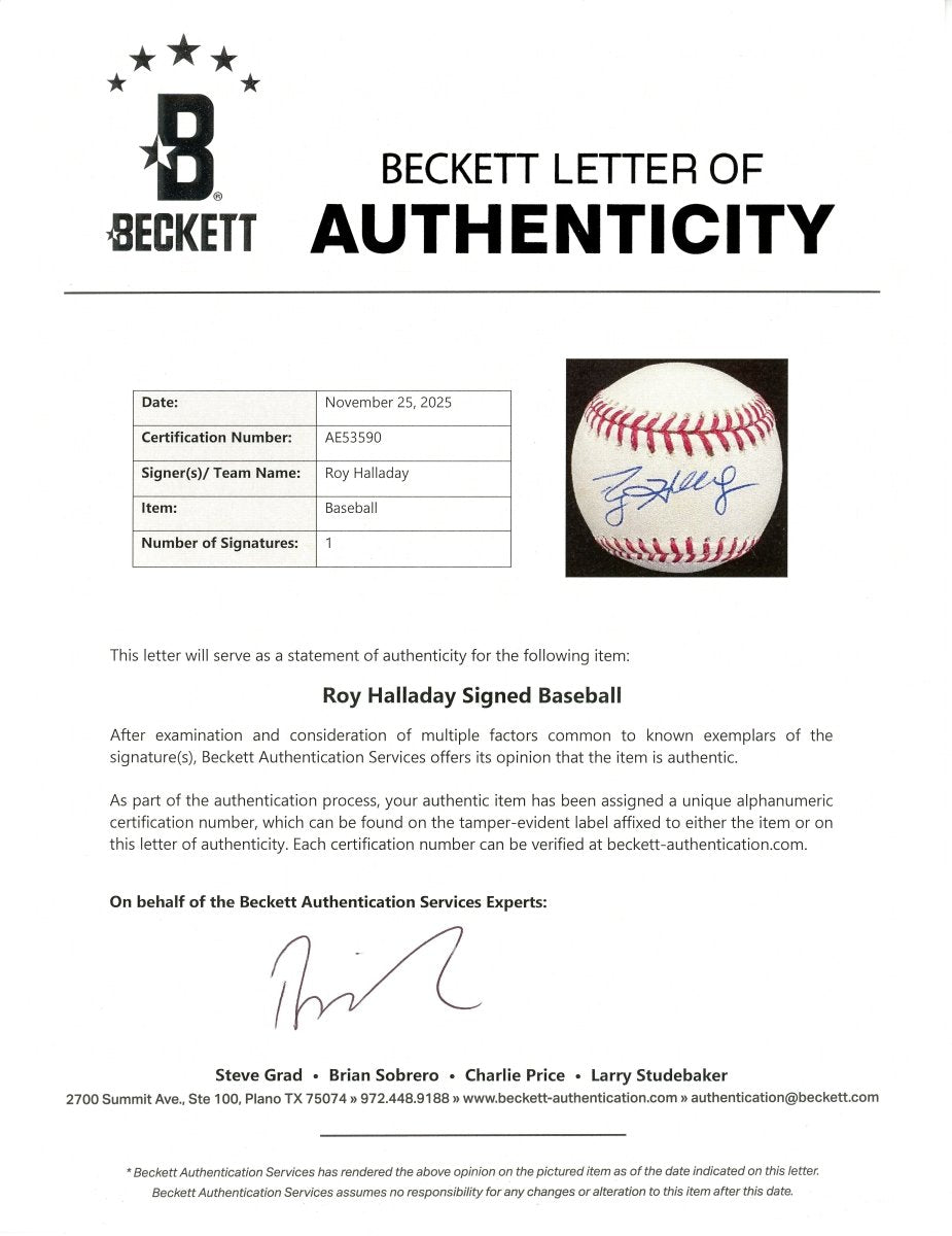 Roy Halladay Single Signed Autographed Baseball BAS