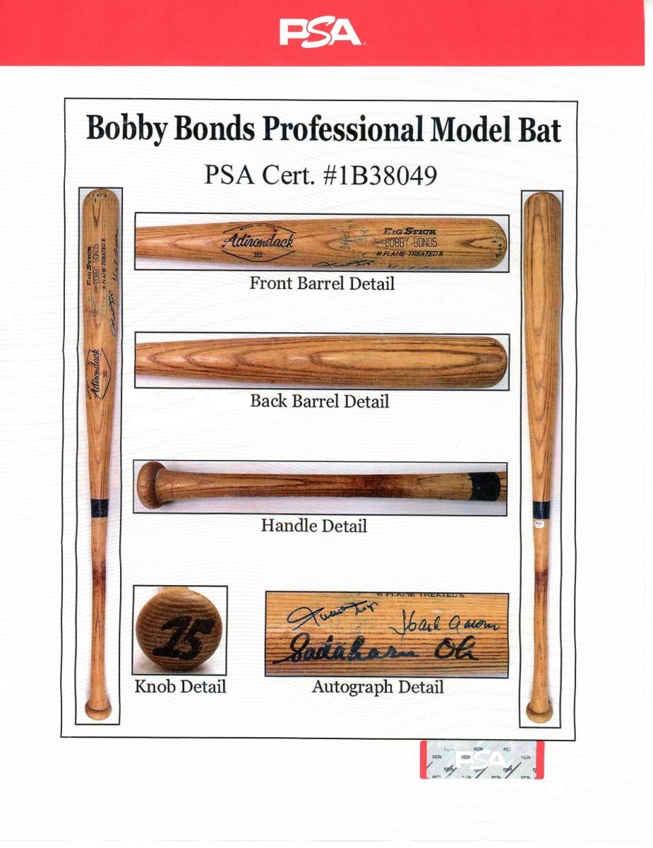 1975-79 Bobby Bonds Game Used Bat Signed By Willie Mays, Hank Aaron & Sadaharu Oh