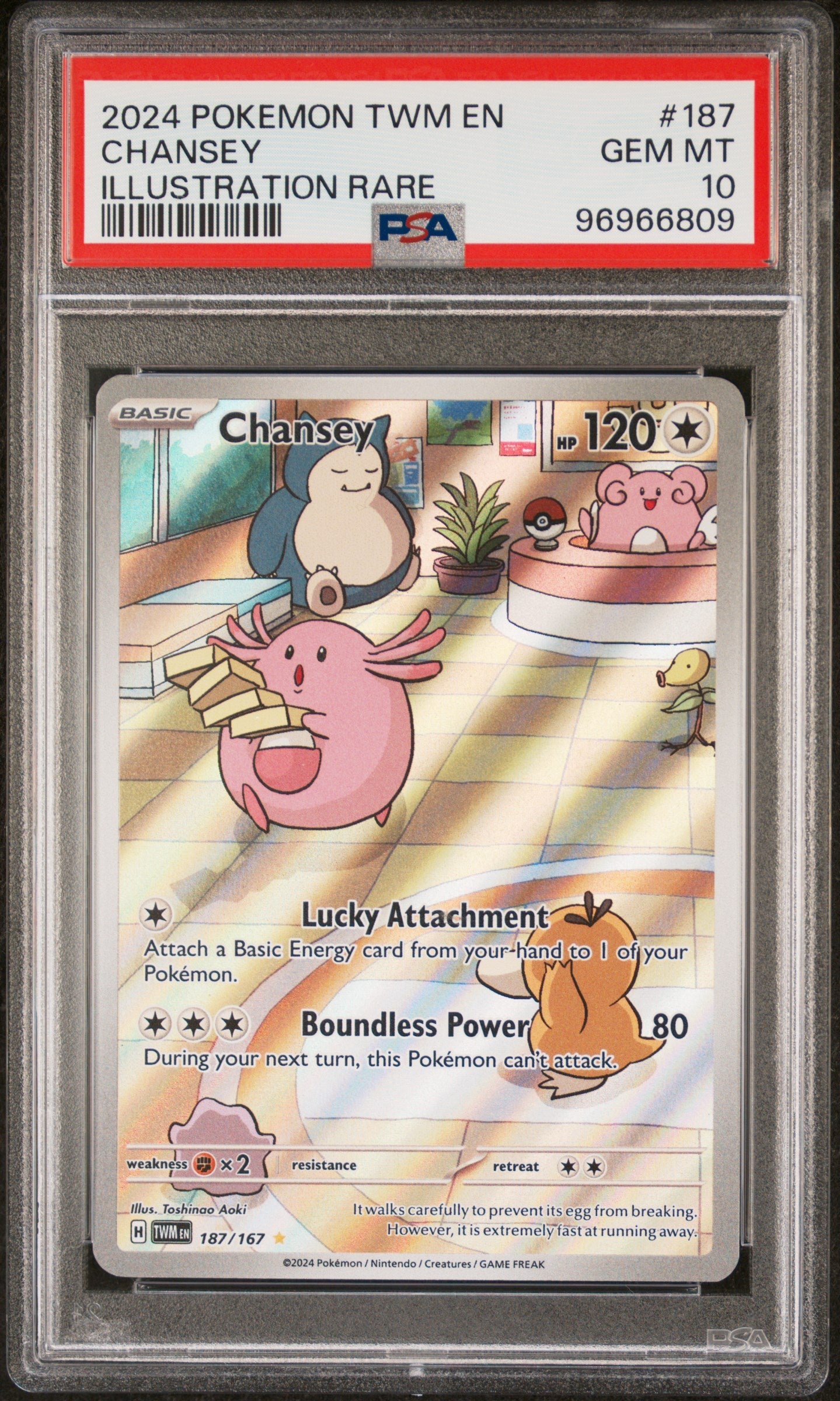 2024 POKEMON TWM EN-TWILIGHT MASQUERADE #187 CHANSEY ILLUSTRATION RARE PSA 10