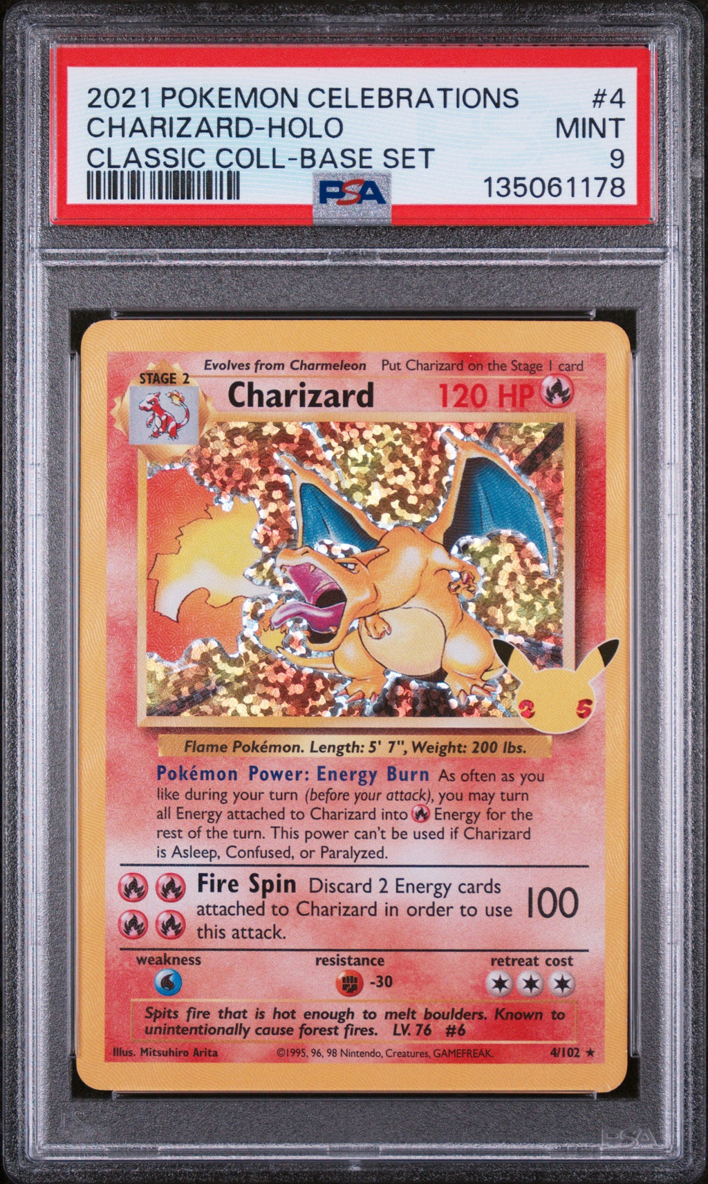 PSA 9 2021 POKEMON CELEBRATIONS CLASSIC COLLECTION #4 CHARIZARD-HOLO CLASSIC COLL-BASE SET