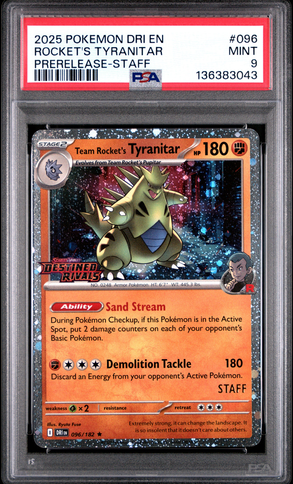 SET OF 4 [PSA 9 - MINT] Destined Rivals - Pre-Release - STAFF Promos - Moltres, Gyarados, Tyranitar & Mimikyu (Sequential Certs)