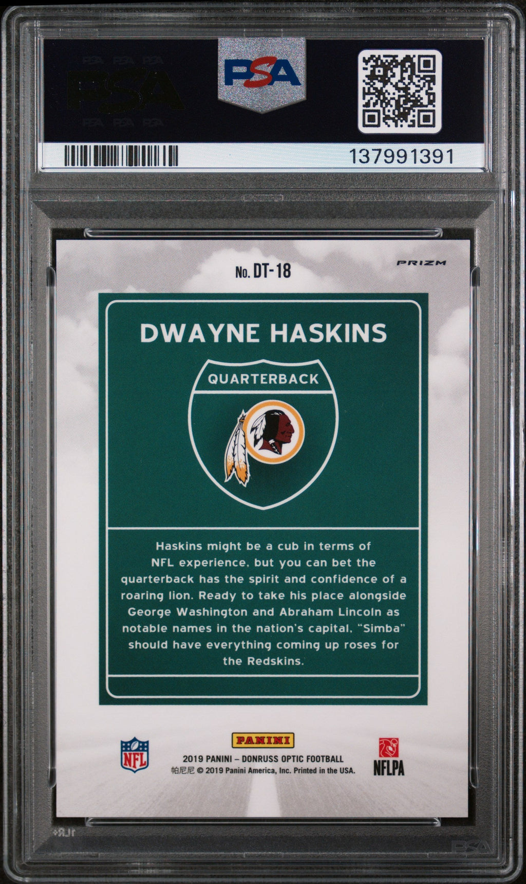 2019 Donruss Optic Downtown Dwayne Haskins #18 PSA 9