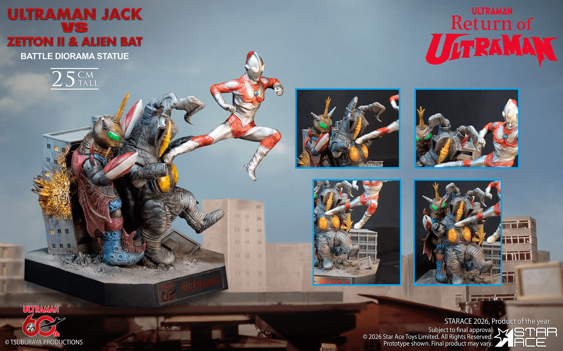 ULTRAMAN 60TH ANNIVERSARY Ultraman Jack vs Zetton II &amp; Alien Bat Battle scene diorama resin statue
