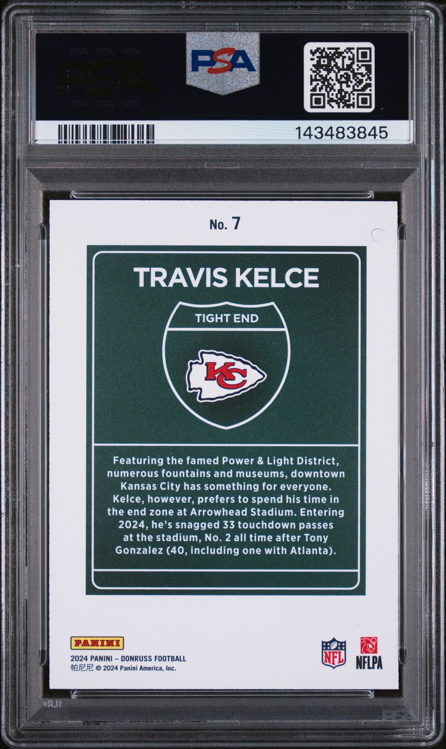 2024 Panini Donruss Downtown Travis Kelce #7 PSA 10