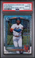 2025 Bowman Chrome Mega Box Chrome Prospects Steel Metal Elian Pena #155 /100 PSA 10