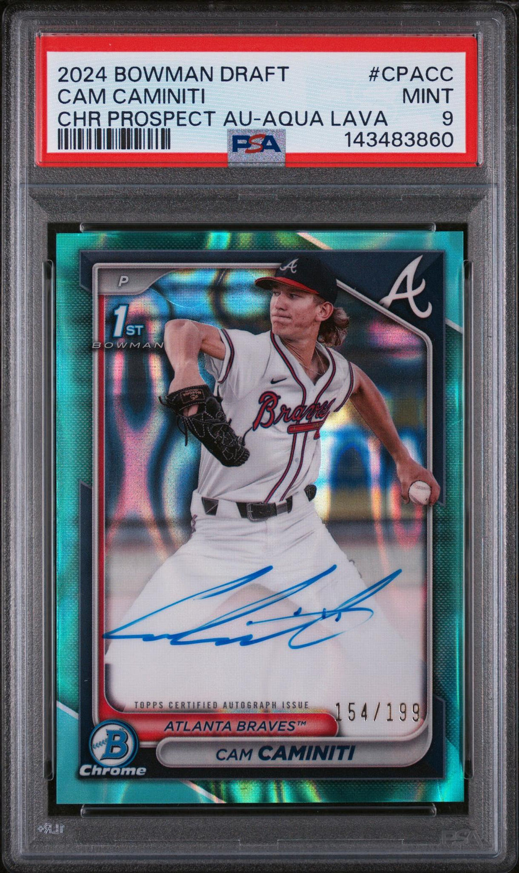 2024 Bowman Draft Aqua Lava Refractor Cam Caminiti #CPA-CC /199 PSA 9