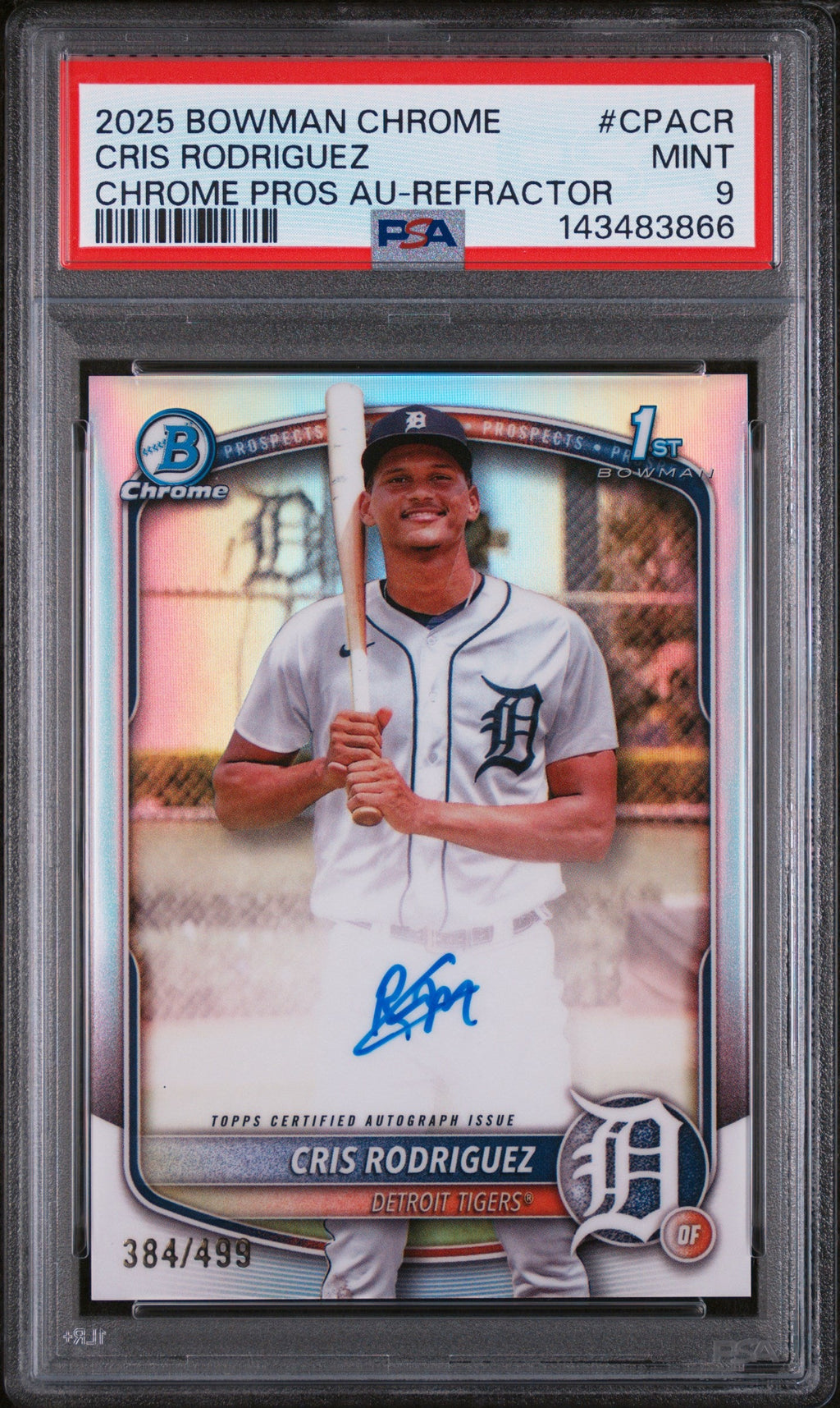2025 Bowman Chrome Prospect Autographs Refractor Cris Rodriguez #CPA-CR /499 PSA 9