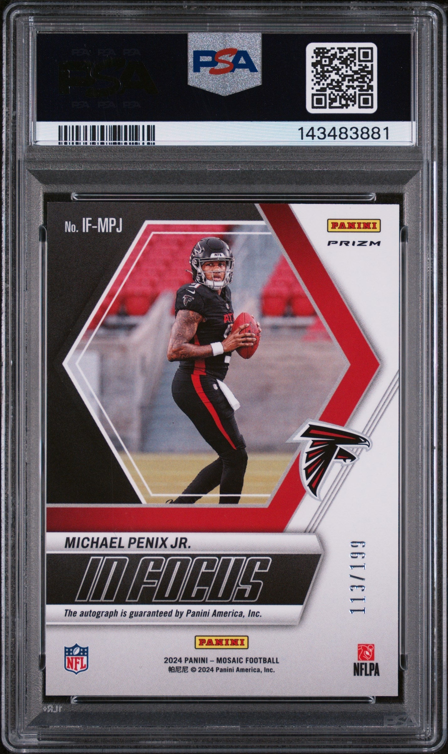 2024 Panini Mosaic In Focus Signatures Red Michael Penix Jr. #IFMPJ /199 PSA 10