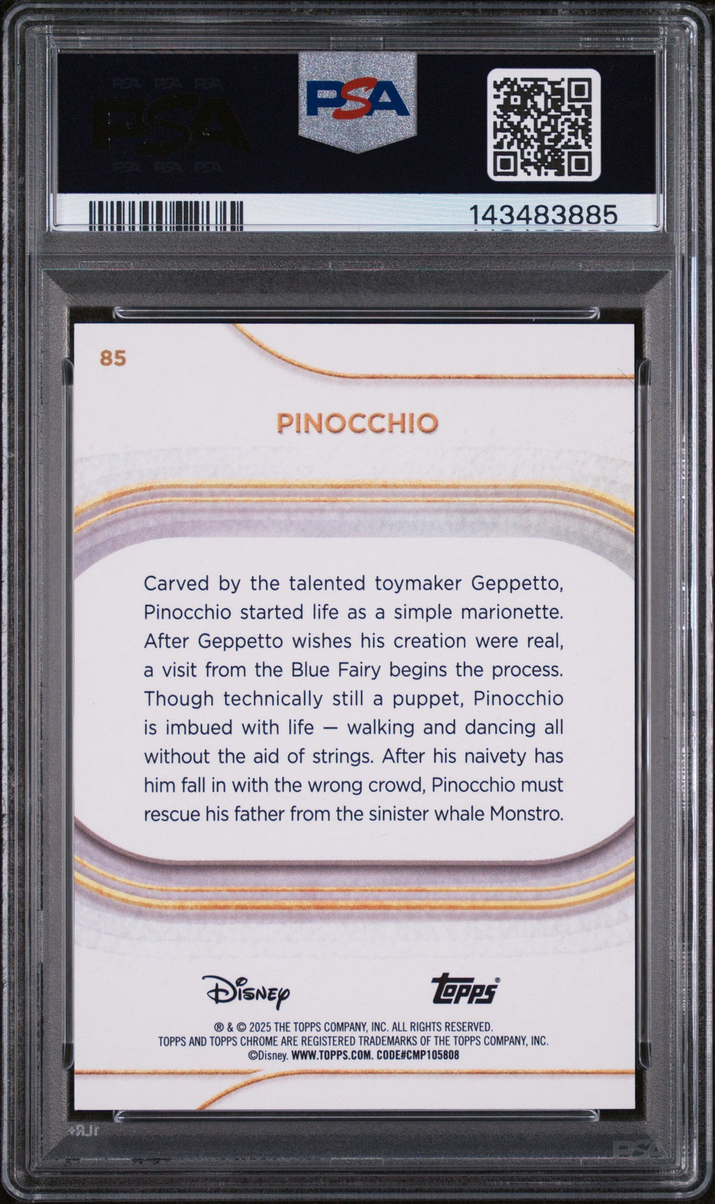 2025 Topps Chrome Disney Image Variation-Speckle Pinocchio #85 /265 PSA 10