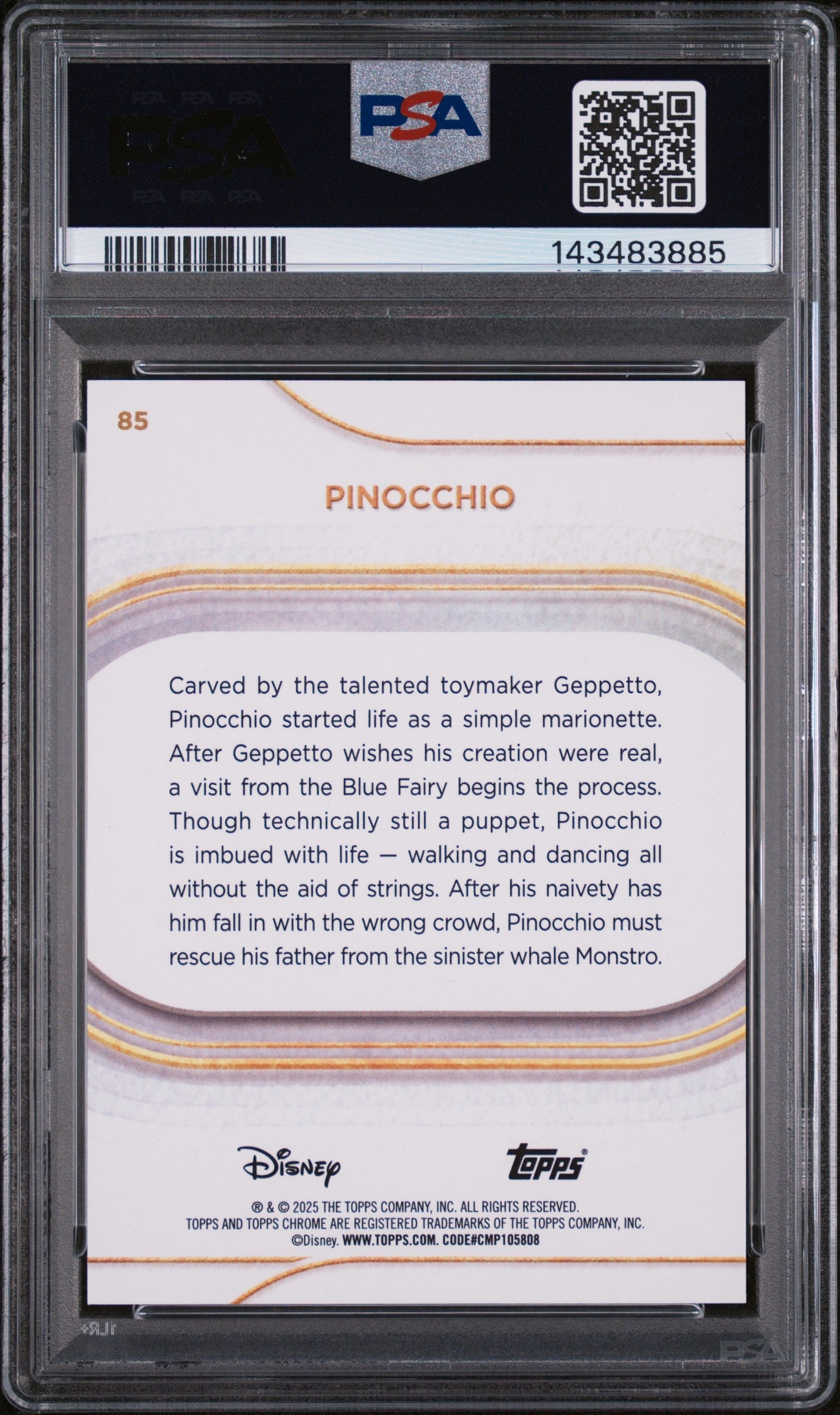 2025 Topps Chrome Disney Image Variation-Speckle Pinocchio #85 /265 PSA 10