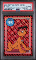 2025 Topps Chrome Disney Pluto 95th Anniversary Mickey Mouse Red & Black Refractor Pluto #8 /28 PSA 10