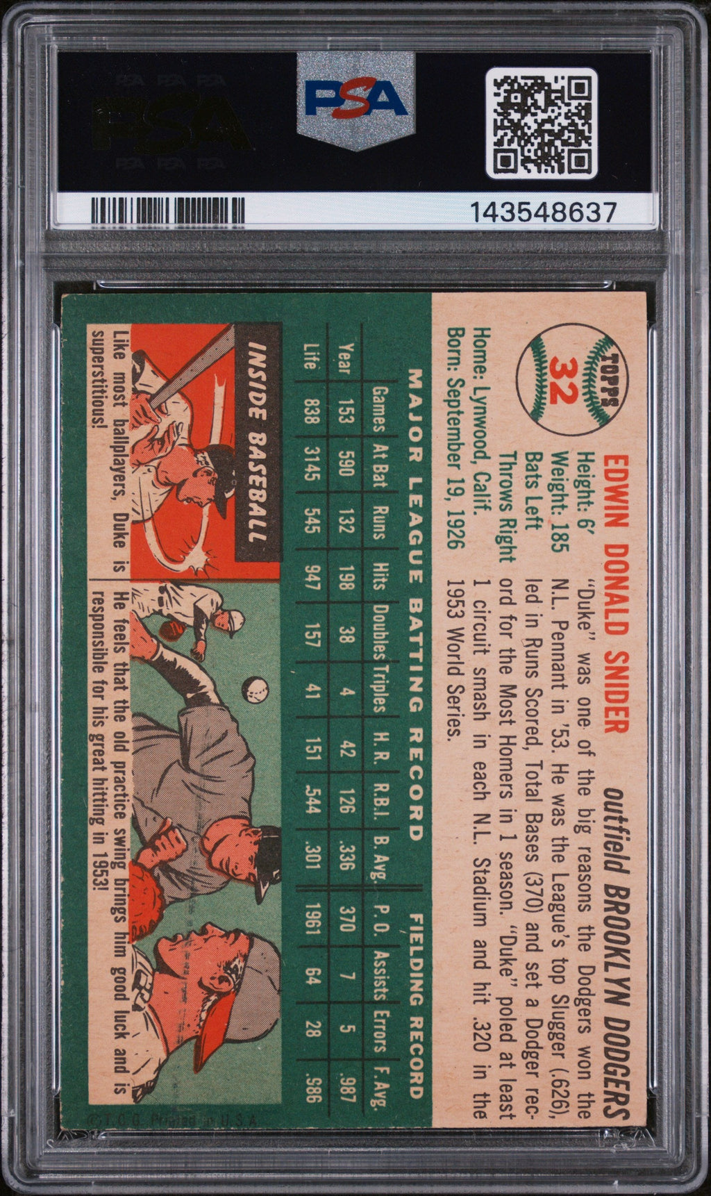 1954 Topps Duke Snider #32 PSA 6