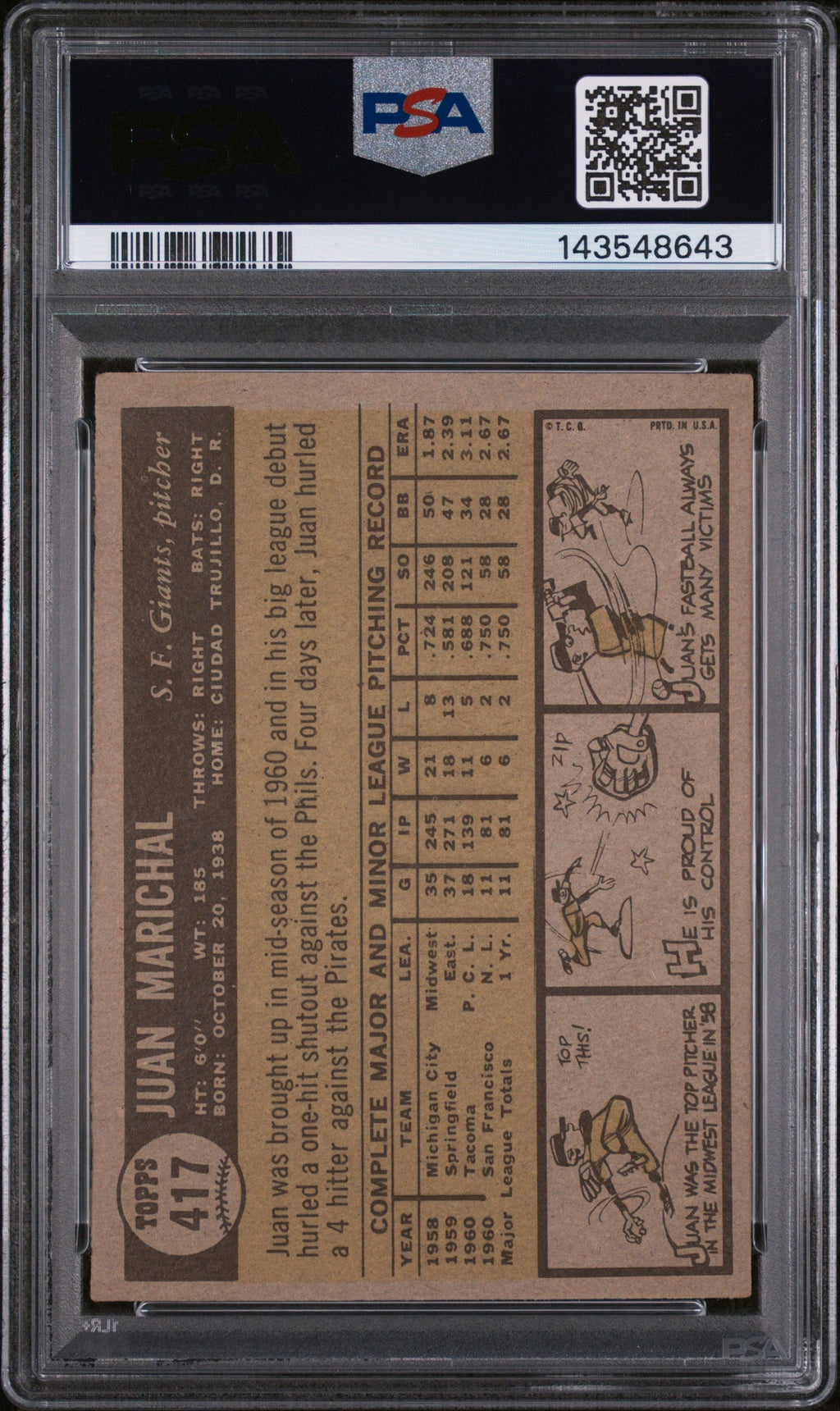 1961 Topps Juan Marichal #417 PSA 3