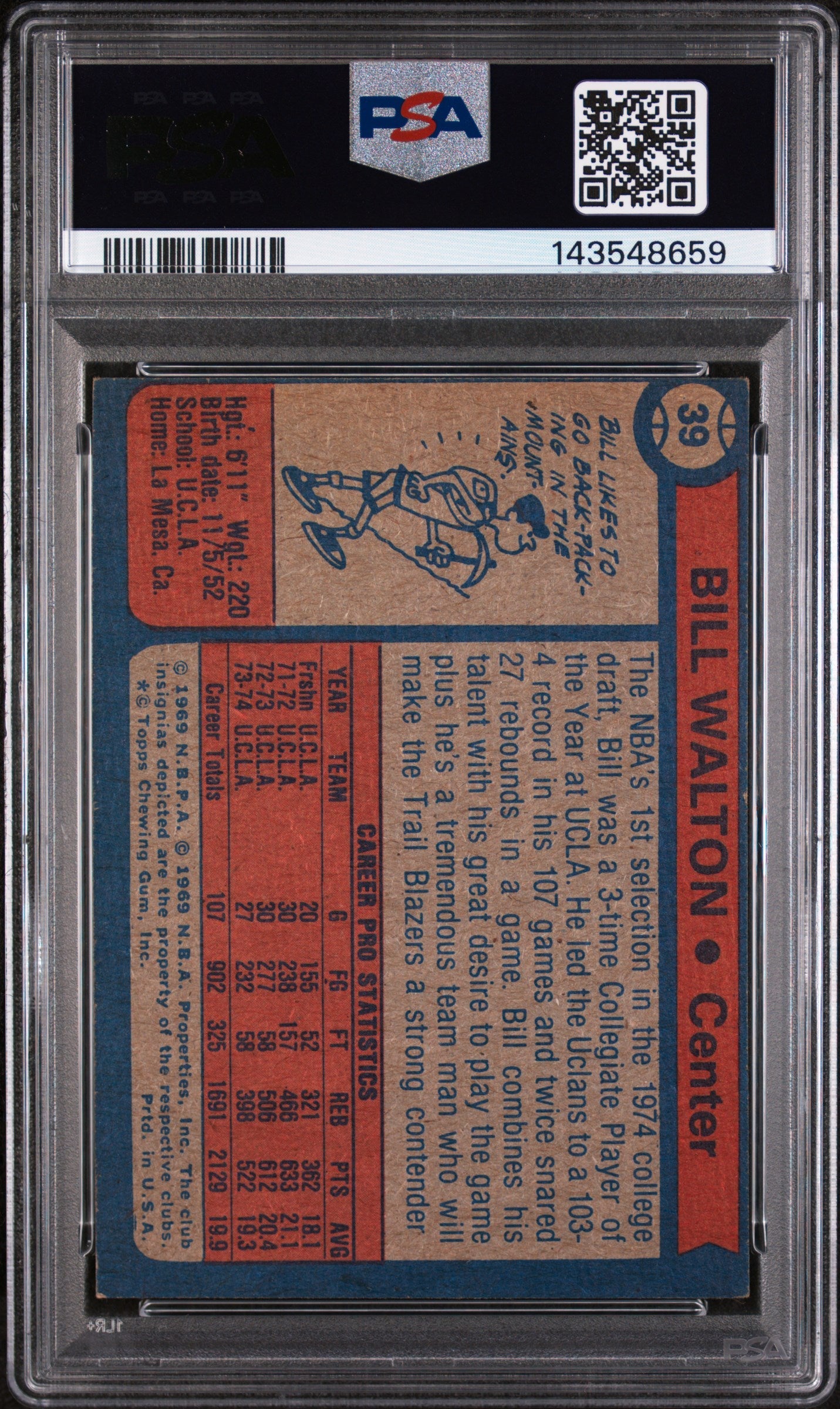 1974 Topps Bill Walton #39 PSA 4