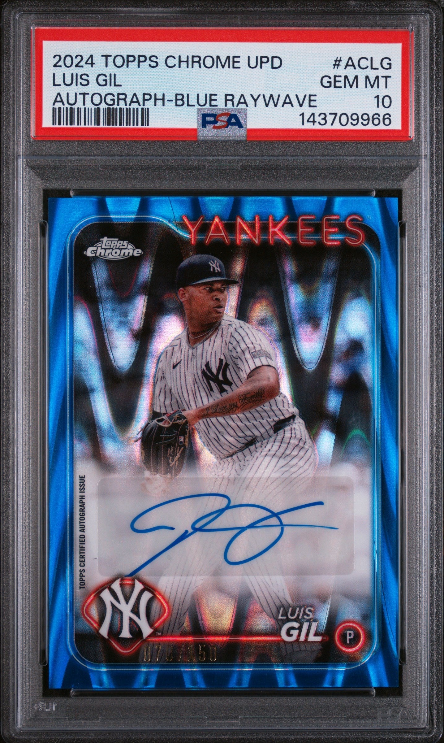 2024 Chrome Update Autographs Blue Raywave Refractors Luis Gil #ACLG /150 PSA 10