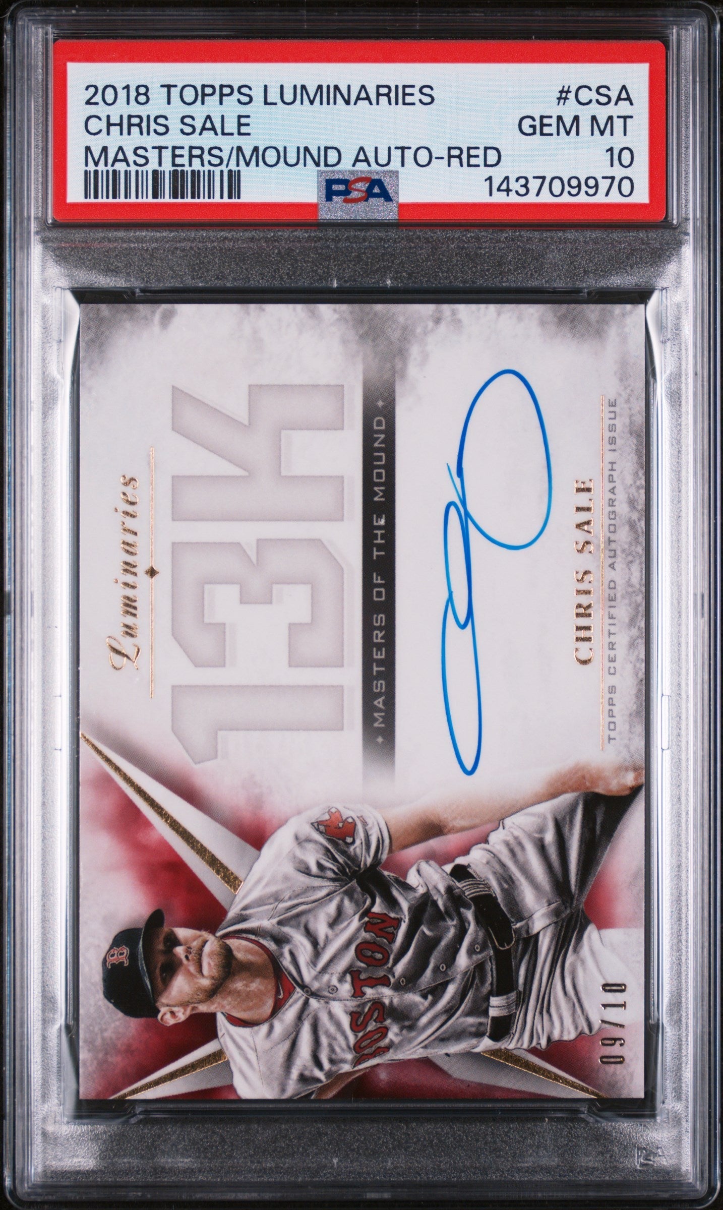 2018 Topps Luminaries Masters of the Mound Autographs Masters/Mound Auto-Red Chris Sale #CSA /10 PSA 10