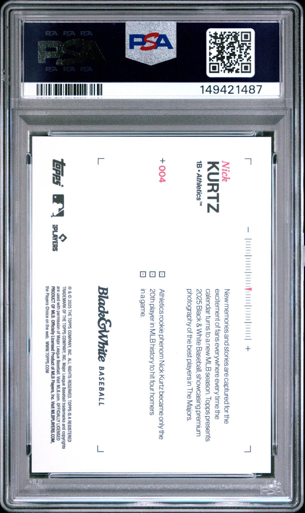 2025 Topps Black and White Green Nick Kurtz #4 /99 PSA 10