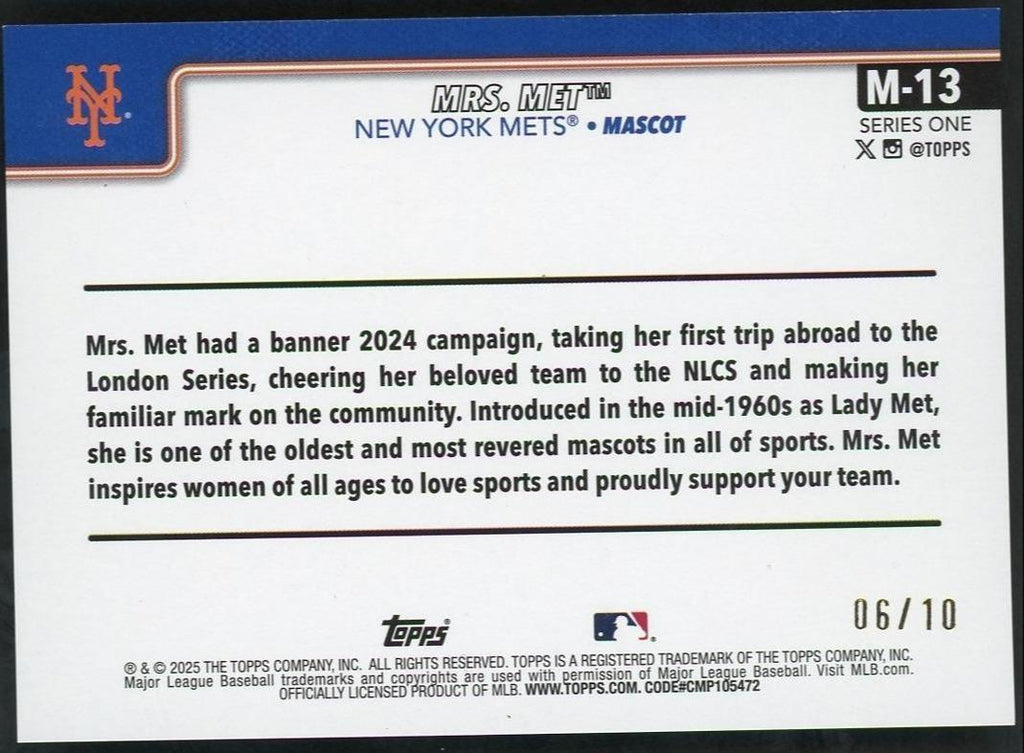 2025 Topps Mrs. Met Black Foil /10
