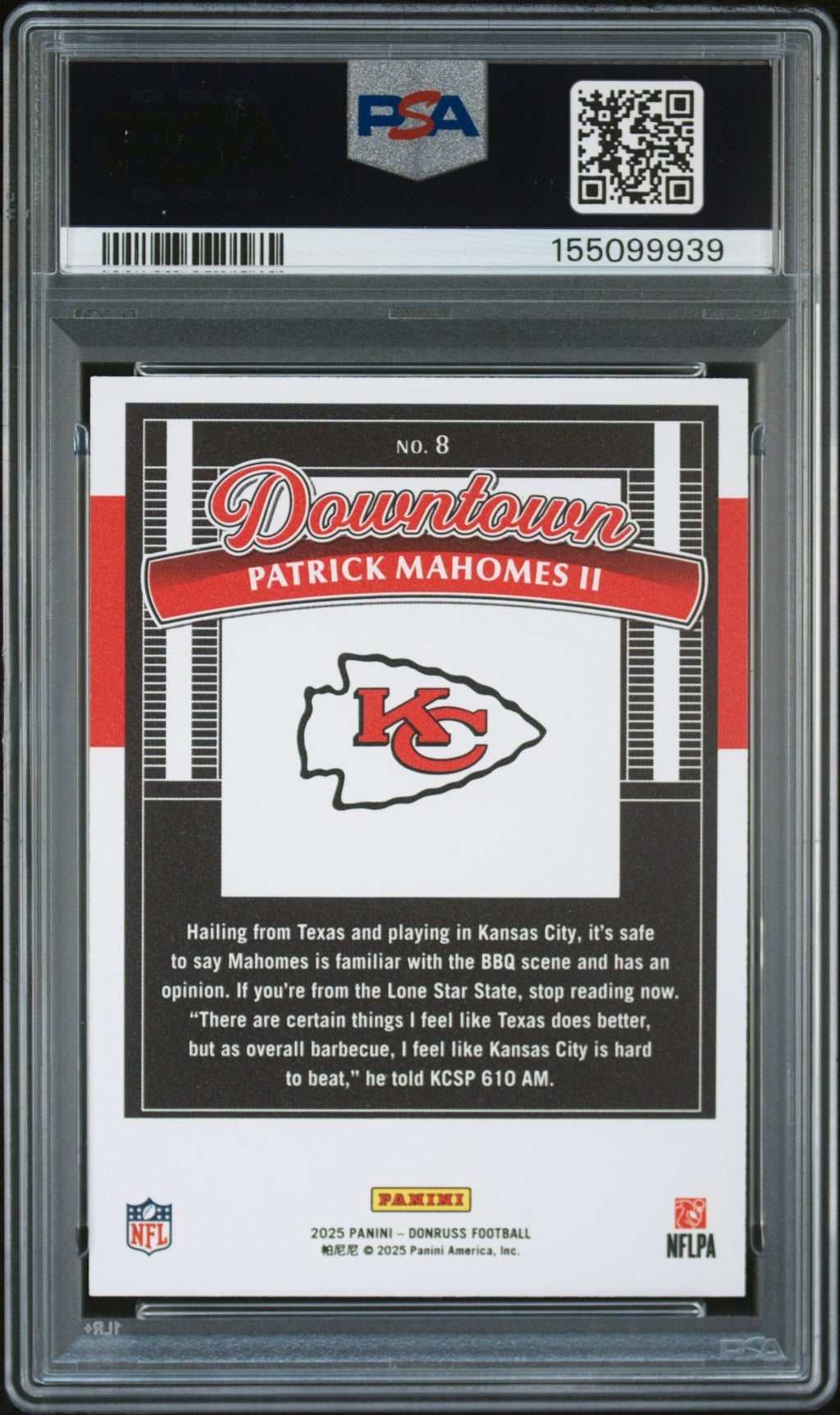 2025 Panini Donruss Downtown Patrick Mahomes II #8 PSA 9