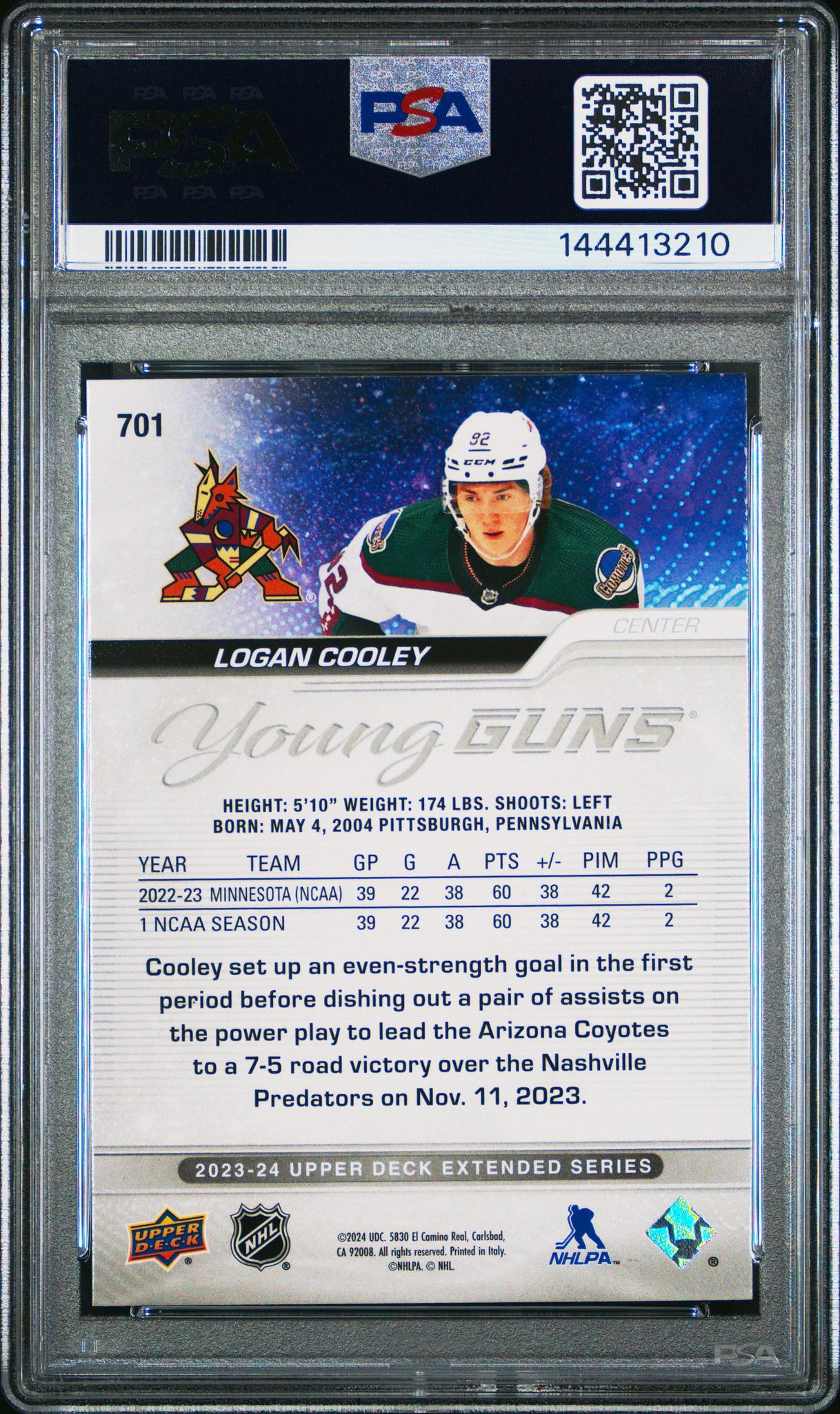 2023 Upper Deck Young Guns Logan Cooley #701 PSA 10