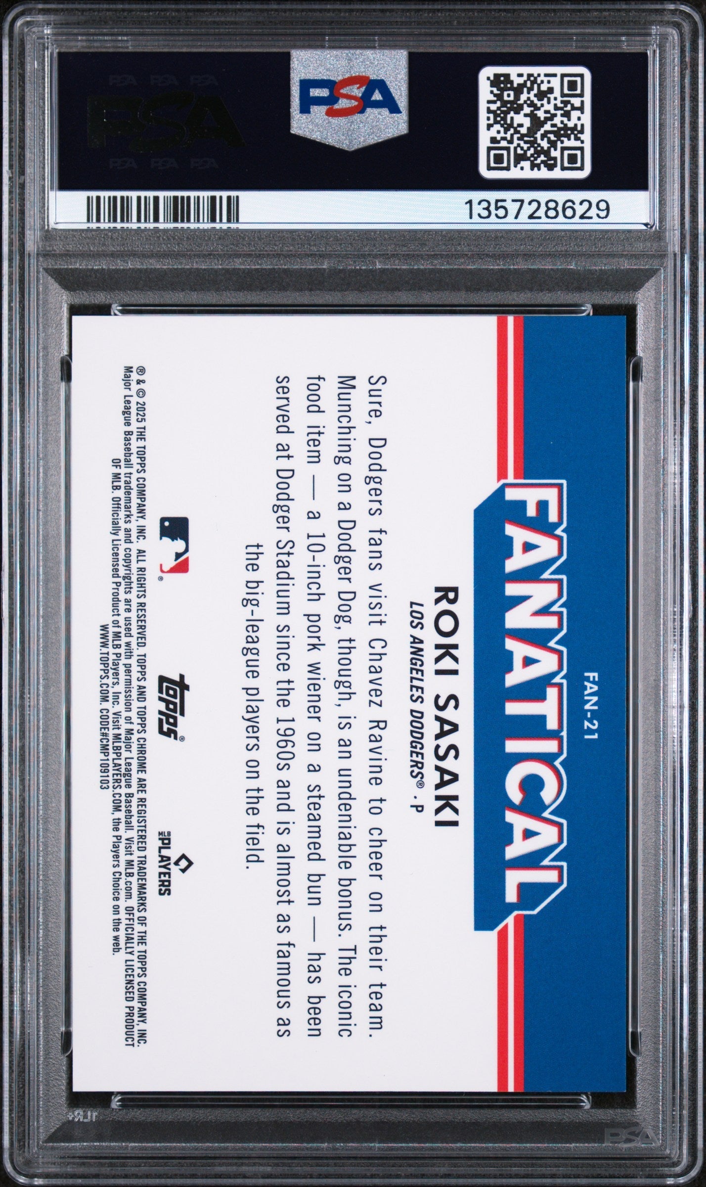 2025 Topps Chrome Roki Sasaki #FAN-21 PSA 10