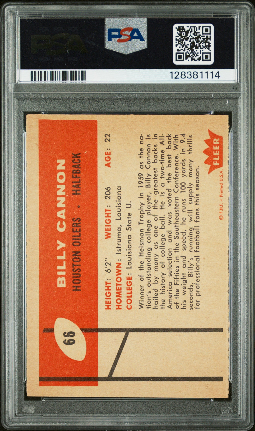 1960 Fleer Billy Cannon #66 PSA 7