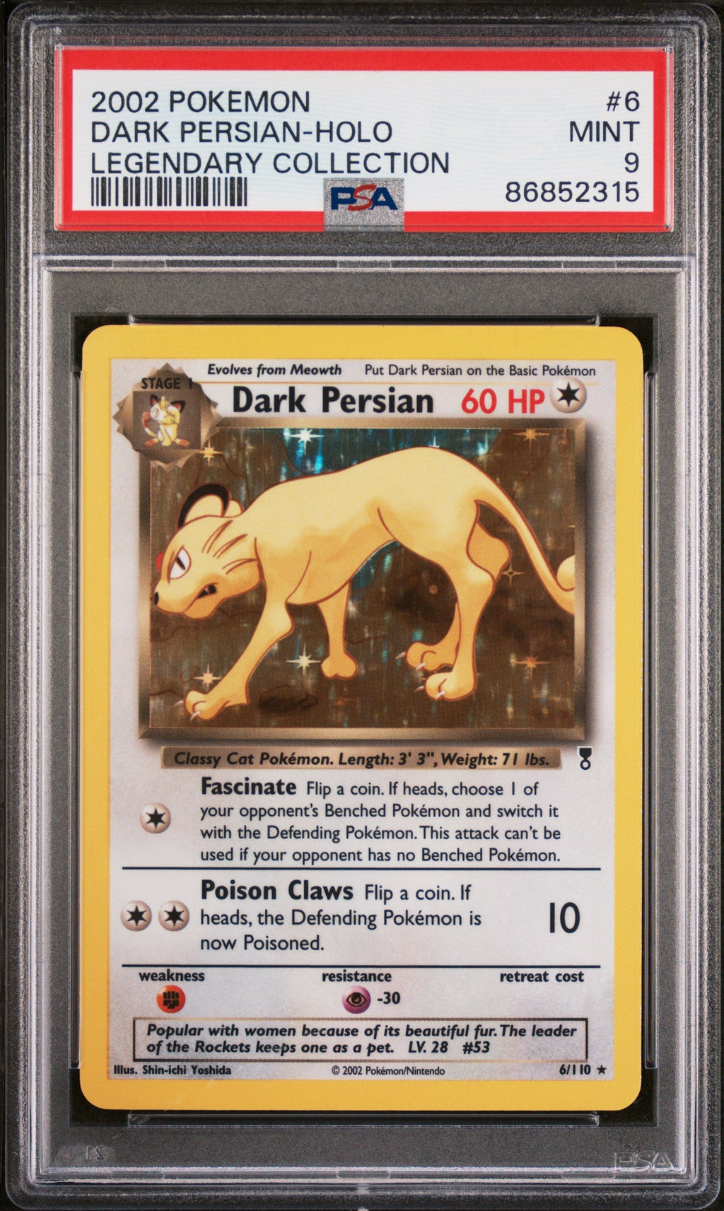 2002 Pokemon Legendary Collection Holo Persian #6 PSA 9
