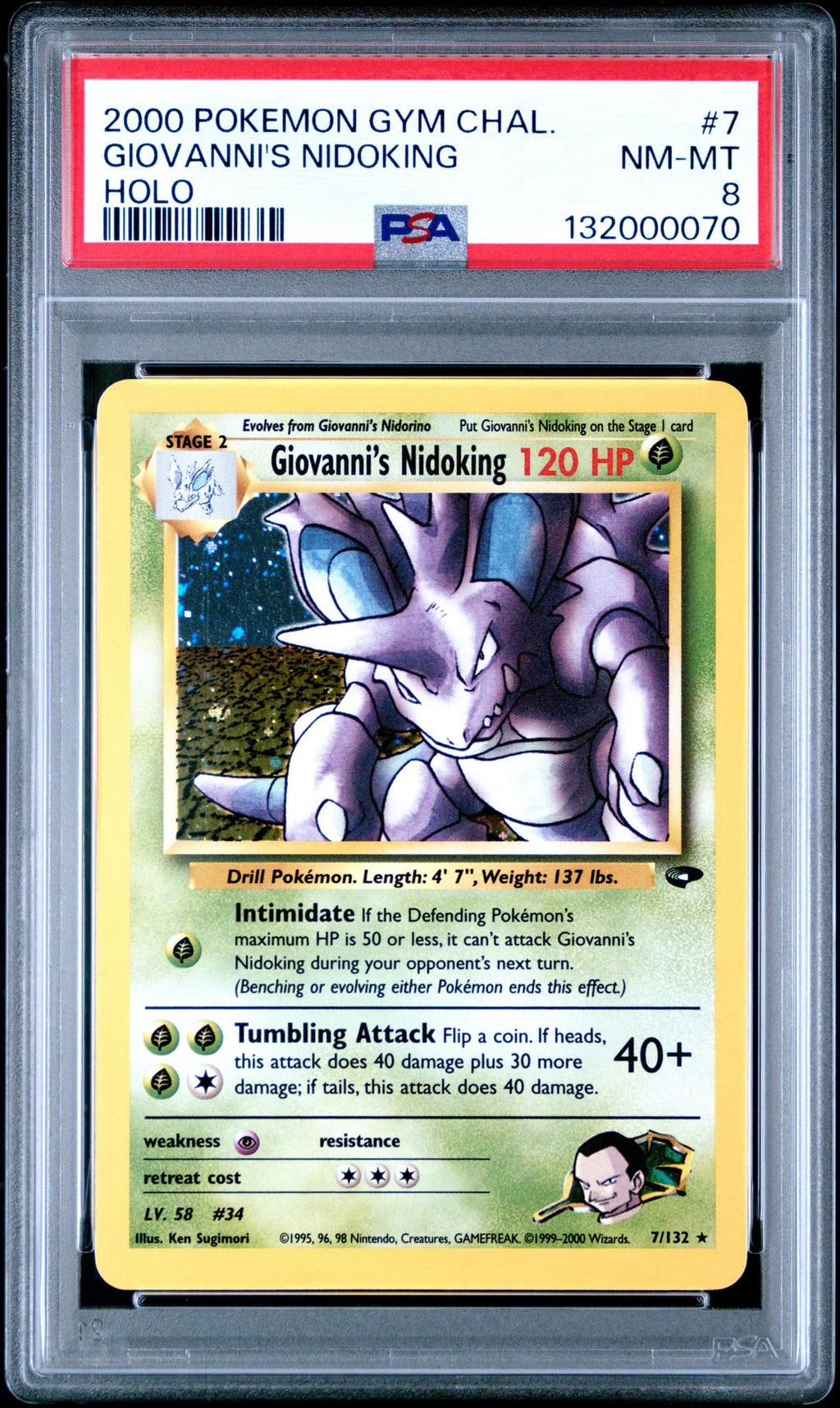 2000 Pokemon Gym Challenge Holo Giovanni's Nidoking #7 PSA 8