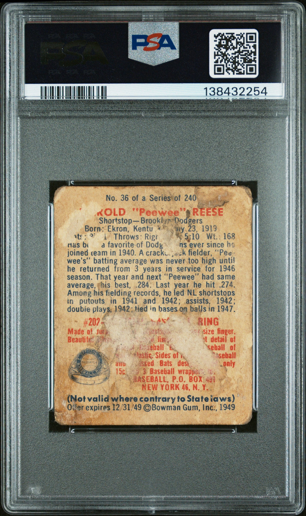 1949 Bowman Pee Wee Reese #36 PSA 1