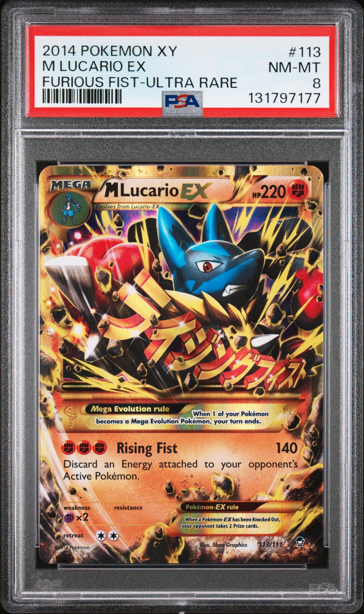2014 Pokemon XY Furious Fist Ultra Rare Mega Lucario #113 PSA 8
