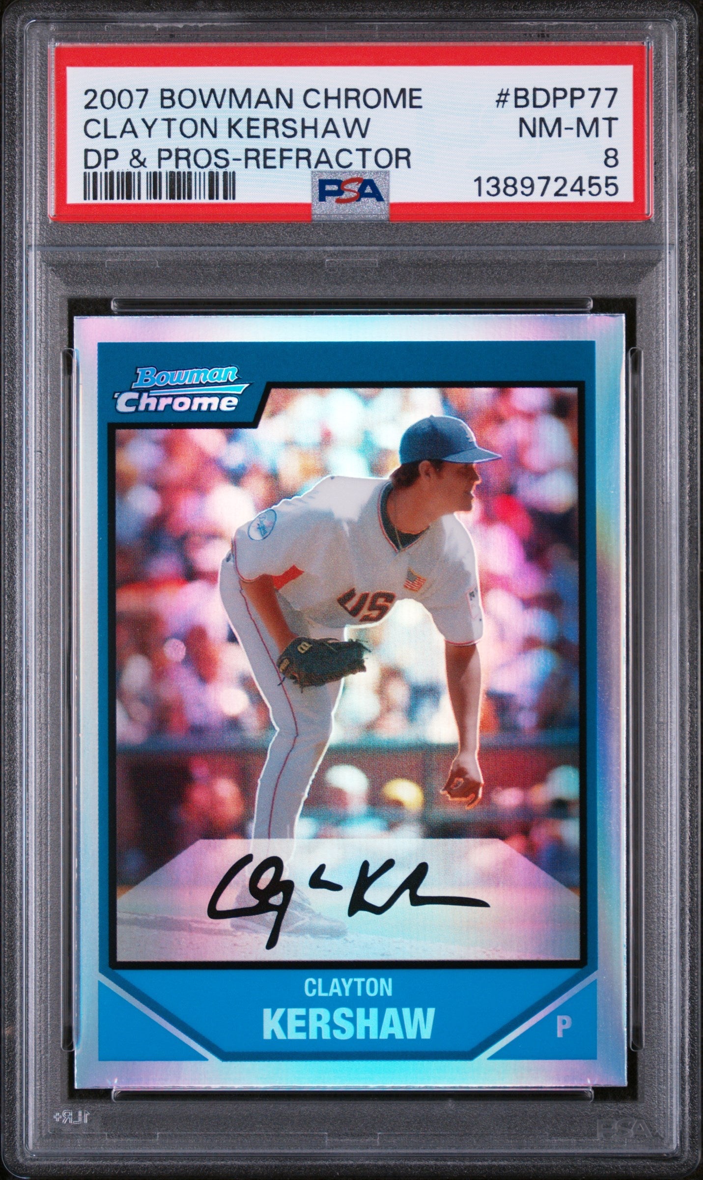 2007 Bowman Chrome Draft Picks & Prospects Refractor Clayton Kershaw #BDPP77 PSA 8