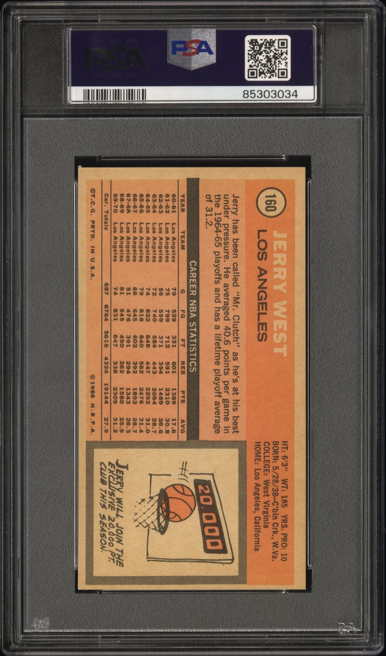 1970 Topps Jerry West #160 PSA 0