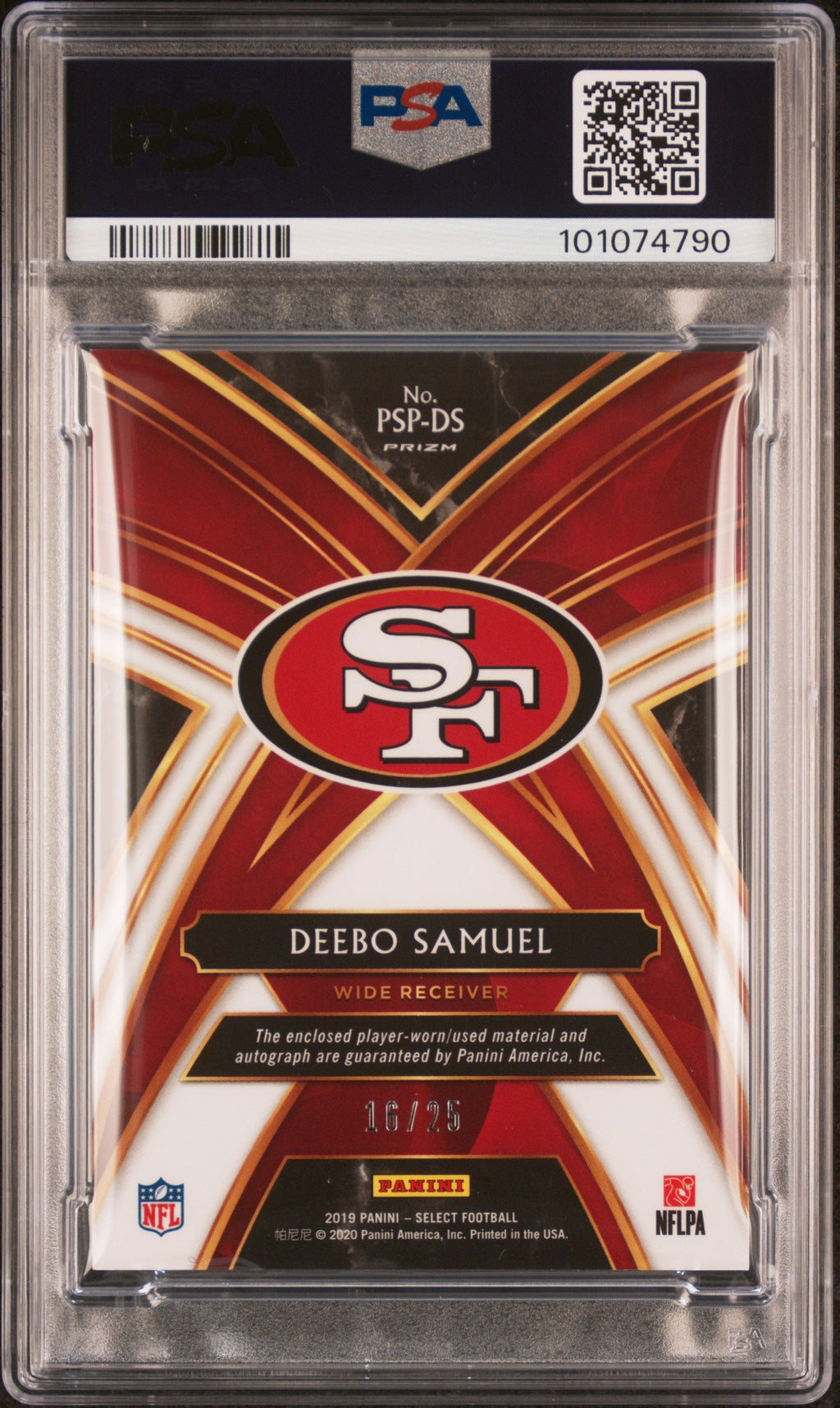 2019 Panini Select Prime Selections Prizm Signatures Tie-Dye Deebo Samuel #PSPDS /25 PSA 9