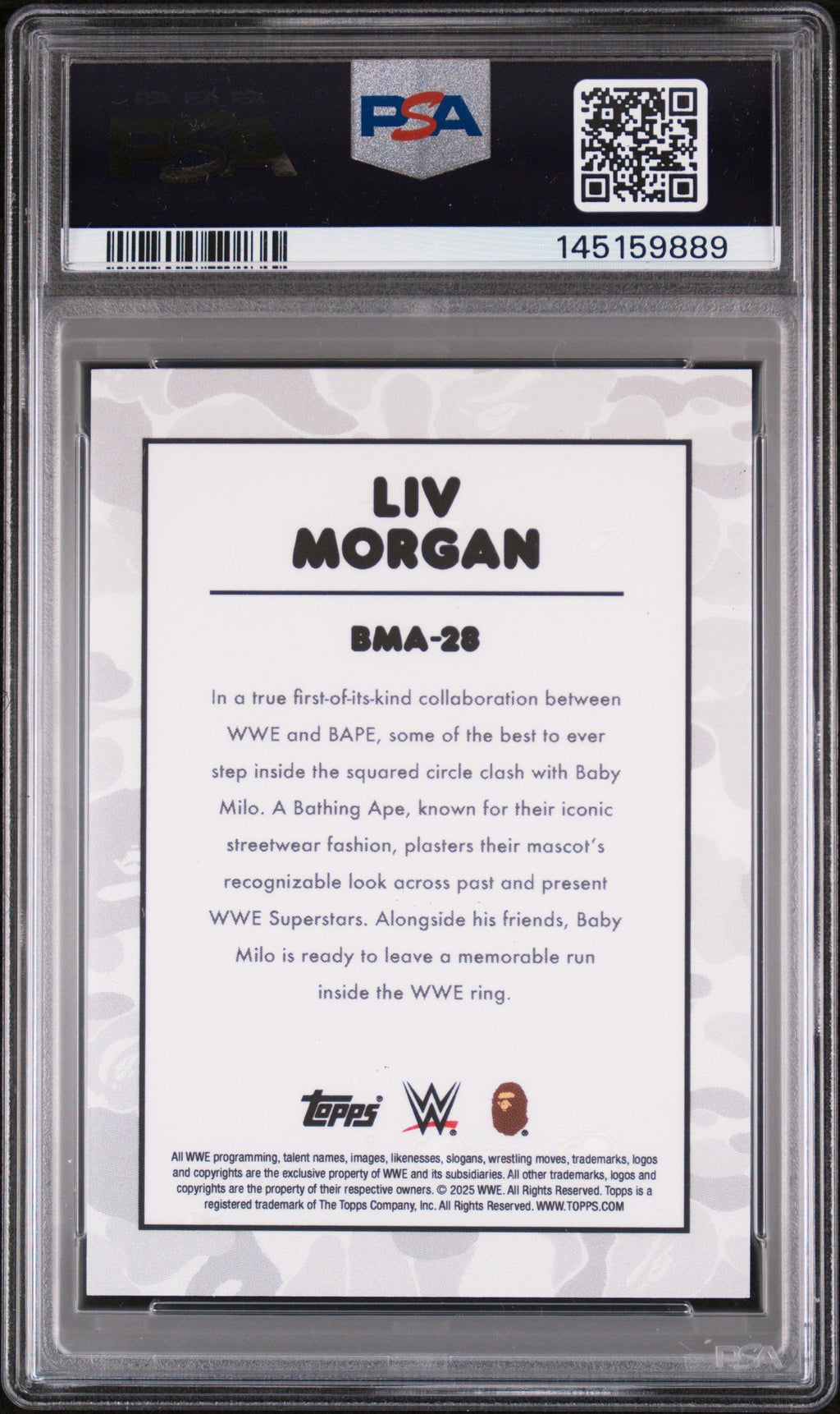 2025 Topps WWE X Bape Baby Milo Avatar Multi Camo Foil Liv Morgan #BMA-28 PSA 10