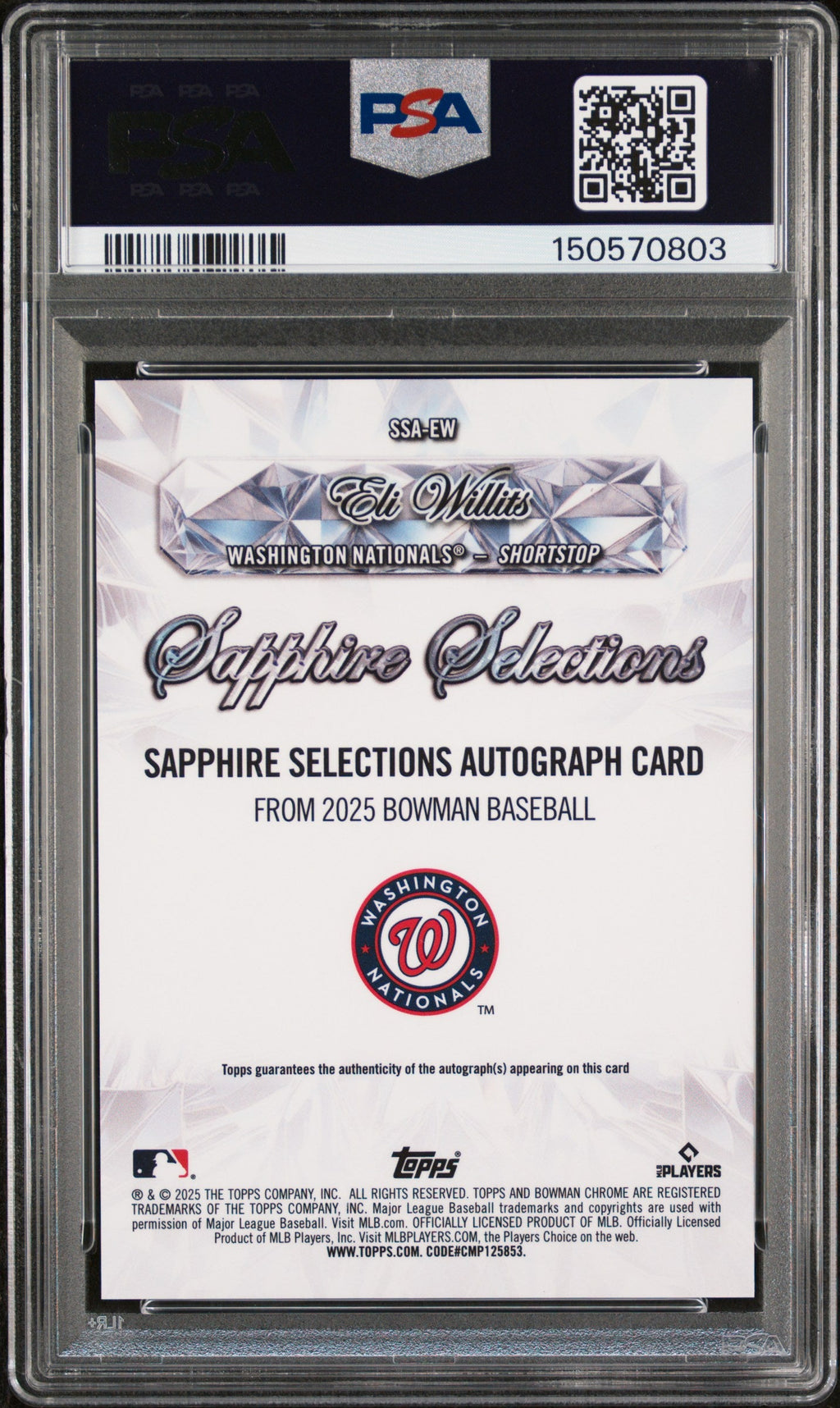 2025 Bowman Draft Sapphire Edition Sapphire Selections Autographs Eli Willits #EW PSA 9