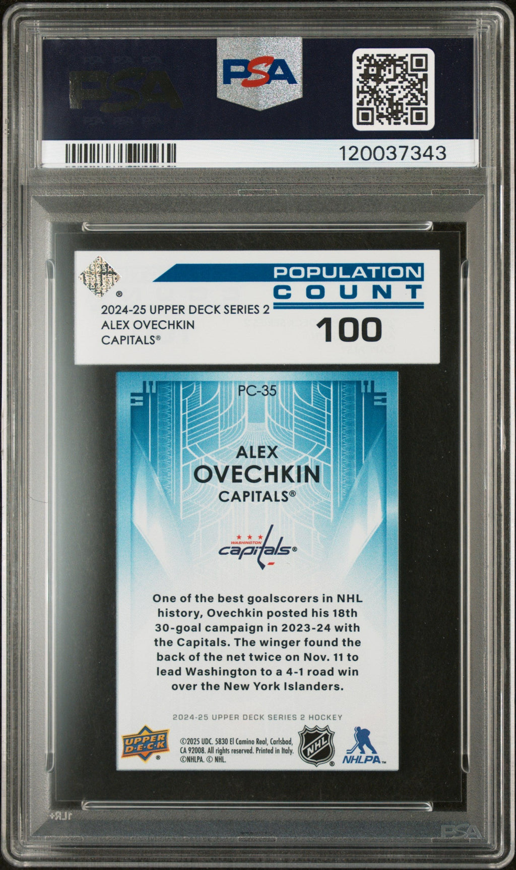 2024 Upper Deck Population Count 1000 100 Alex Ovechkin #PC35 /100 PSA 10