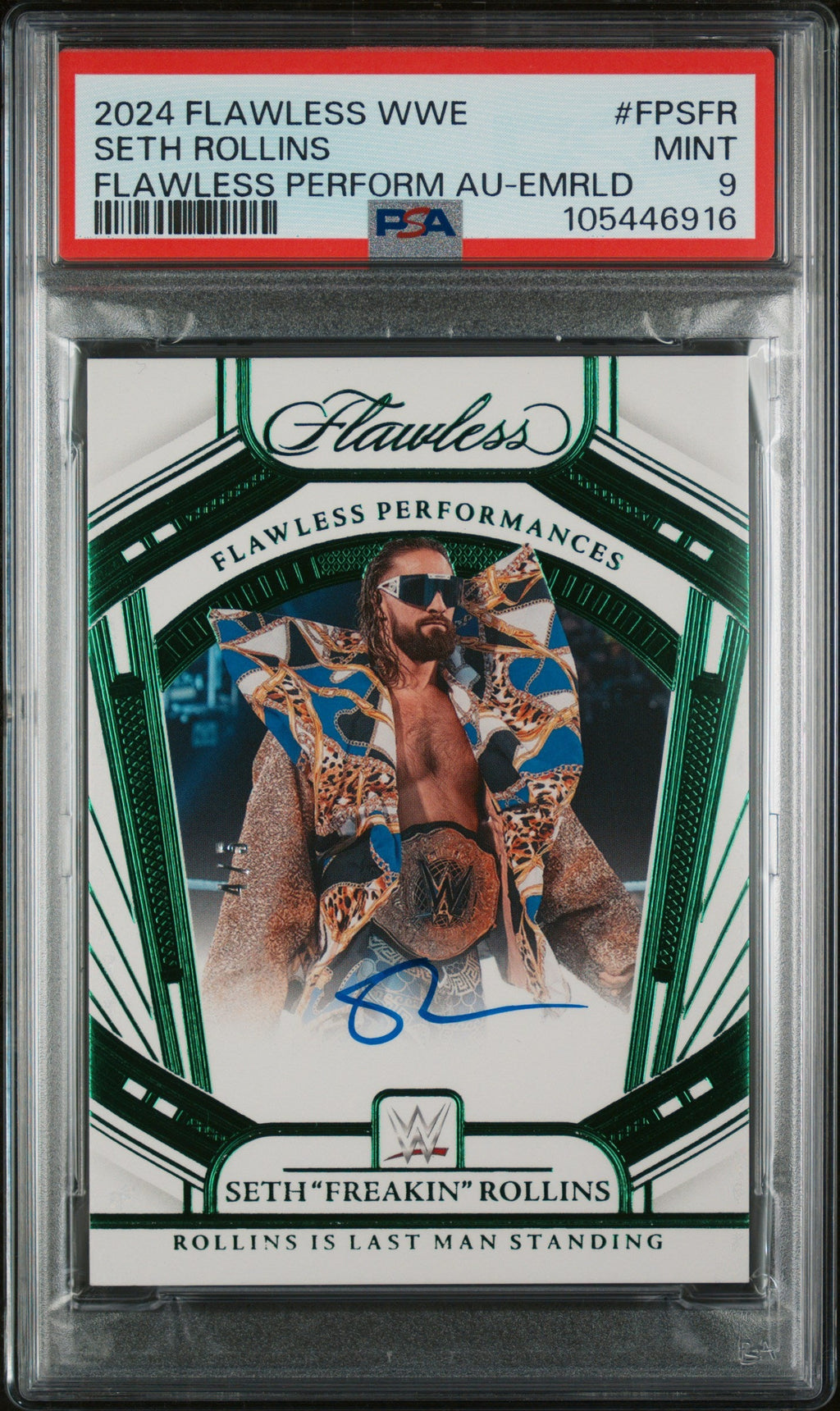 2024 Panini Flawless WWE Flawless Performances Autographs Emerald Seth Freakin Rollins #FPSFR PSA 9