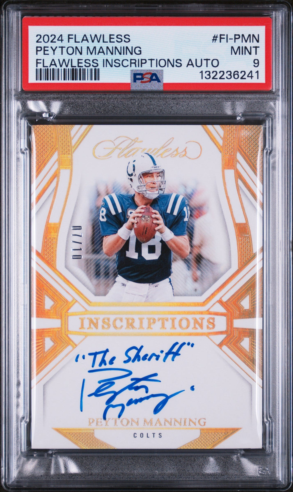 2024 Panini Flawless Flawless Inscriptions Autographs Peyton Manning #FI-PMN /10 PSA 9