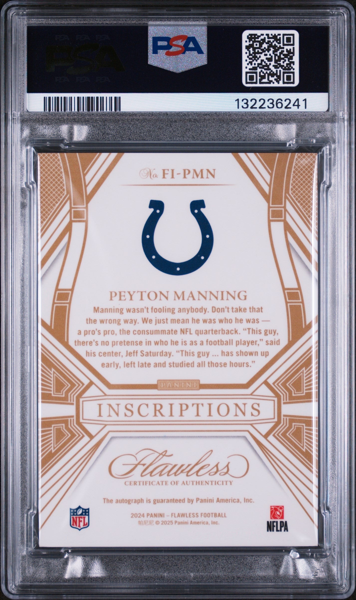 2024 Panini Flawless Flawless Inscriptions Autographs Peyton Manning #FI-PMN /10 PSA 9