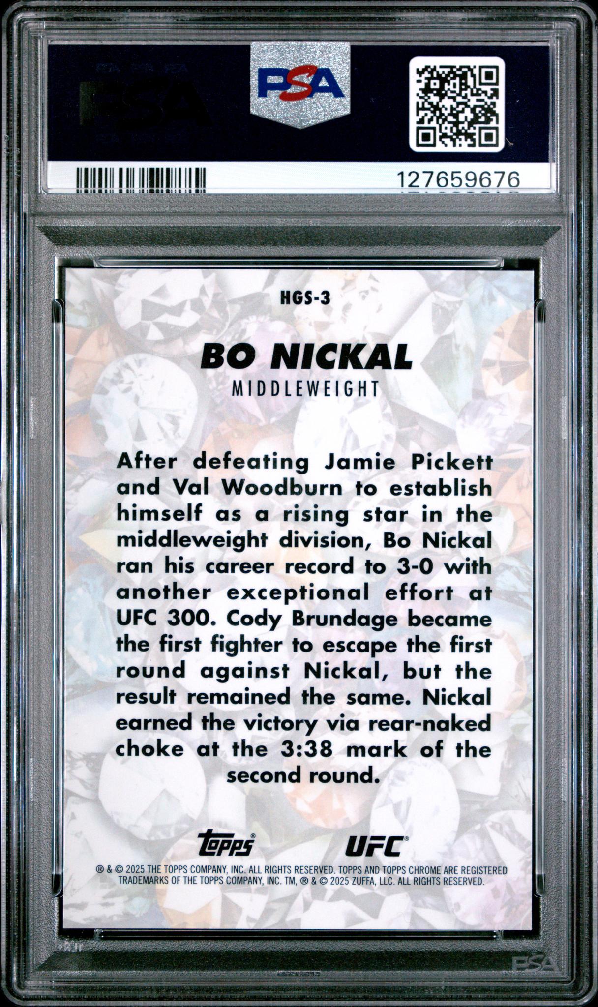 2025 Topps Chrome UFC Hidden Gems Bo Nickal #HGS3 PSA 8