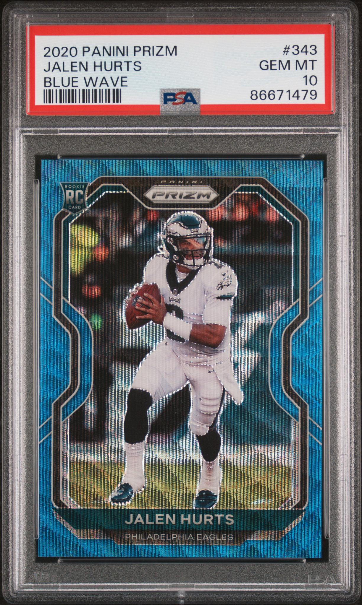 2020 Panini Prizm Blue Wave Prizm Jalen Hurts #343 /199 PSA 10
