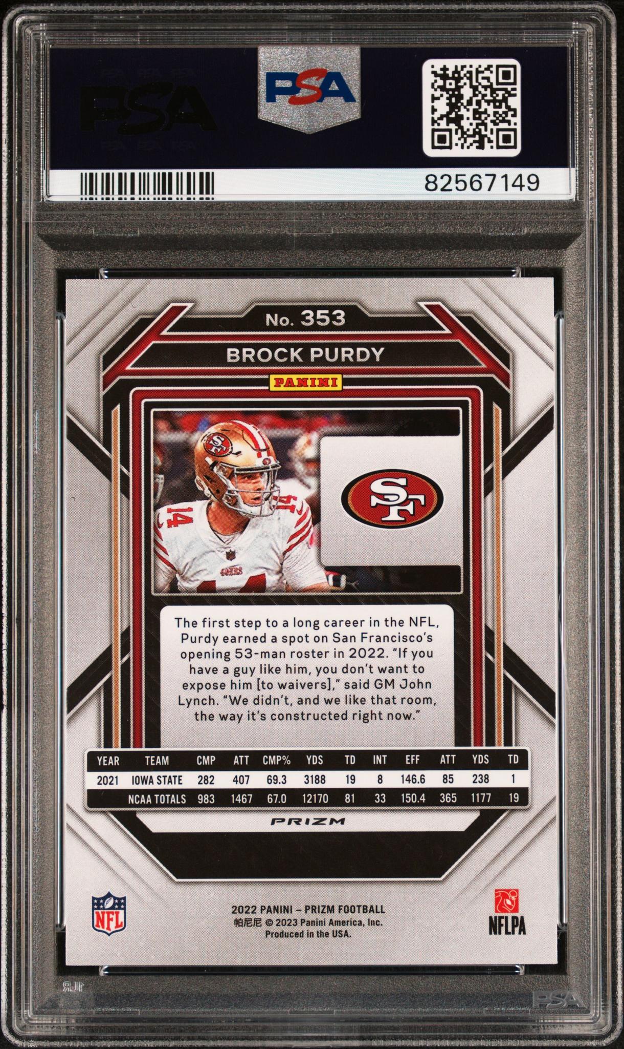 2022 Panini Prizm Silver Prizm Brock Purdy #353 PSA 10