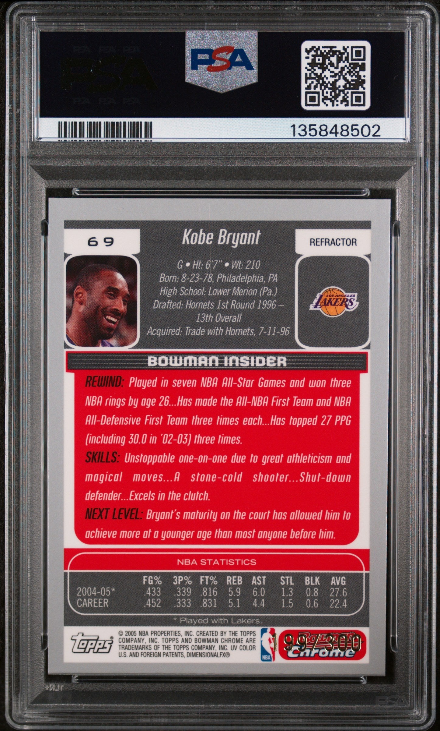 2005 Bowman Chrome Refractor Kobe Bryant #69 /300 PSA 8