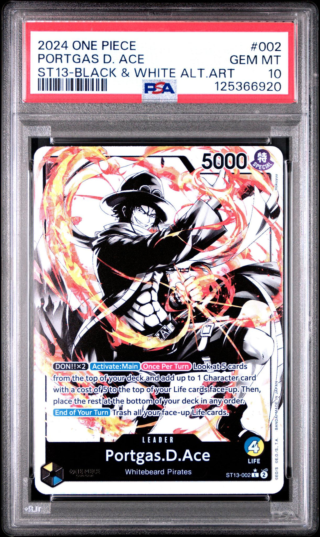 2024 One Piece Ultra Deck-The Three Brothers St13-Black & White Alt.Art Portgas D. Ace #2 PSA 10