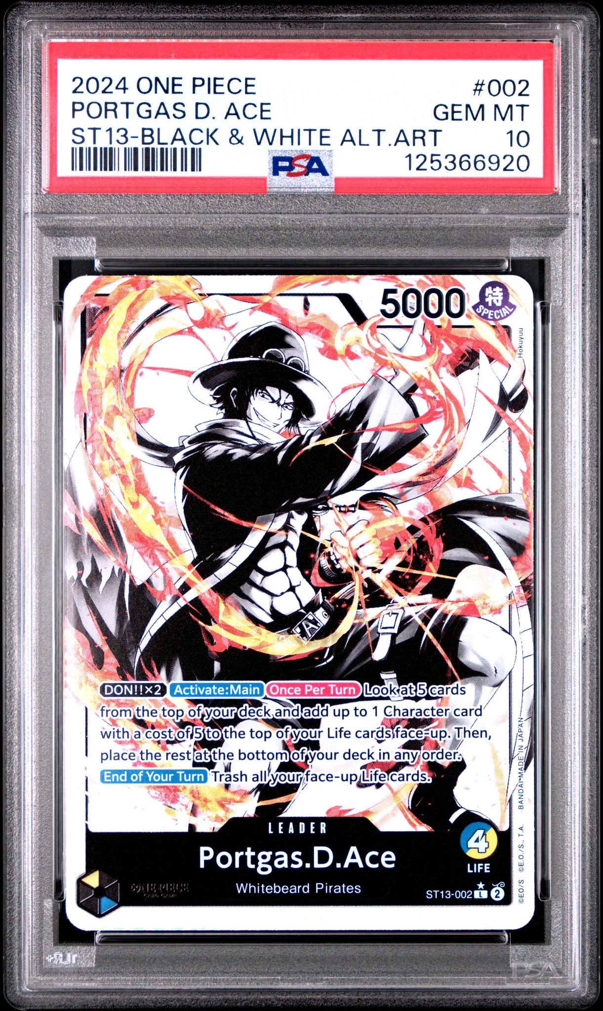 2024 One Piece Ultra Deck-The Three Brothers St13-Black & White Alt.Art Portgas D. Ace #2 PSA 10