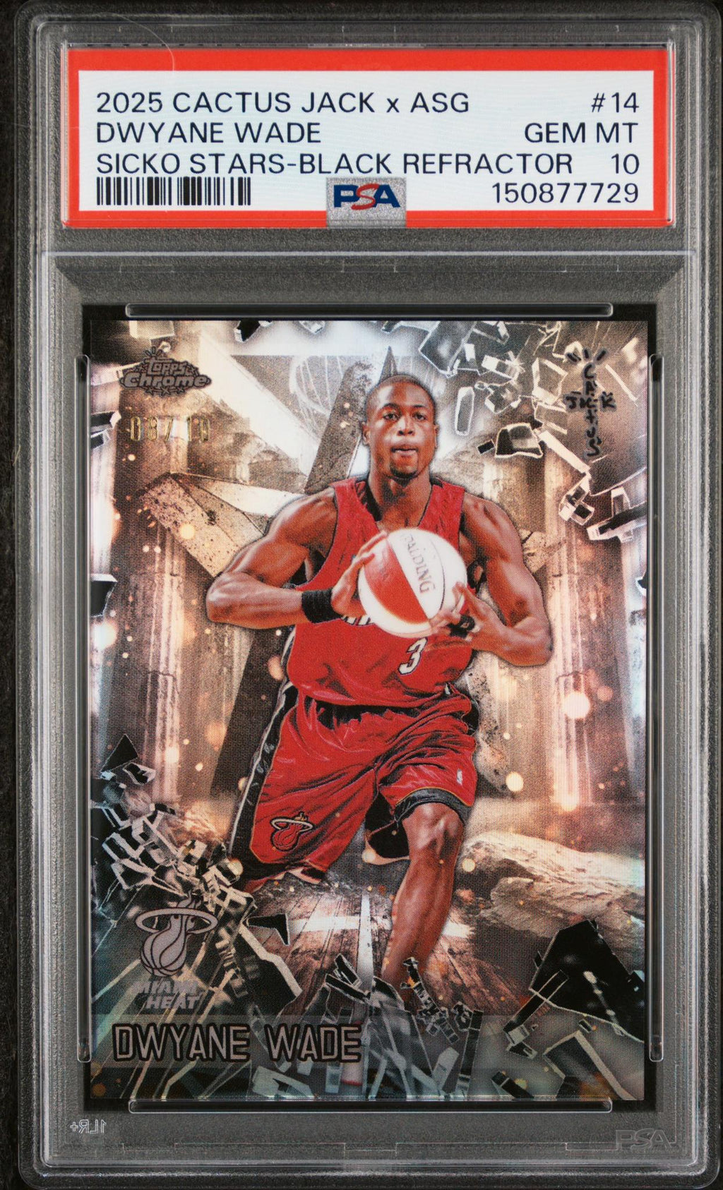 2025 Topps Chrome Cactus Jack X NBA All-Star Game Sicko Stars Black Refractor Dwyane Wade #14 /110 PSA 10