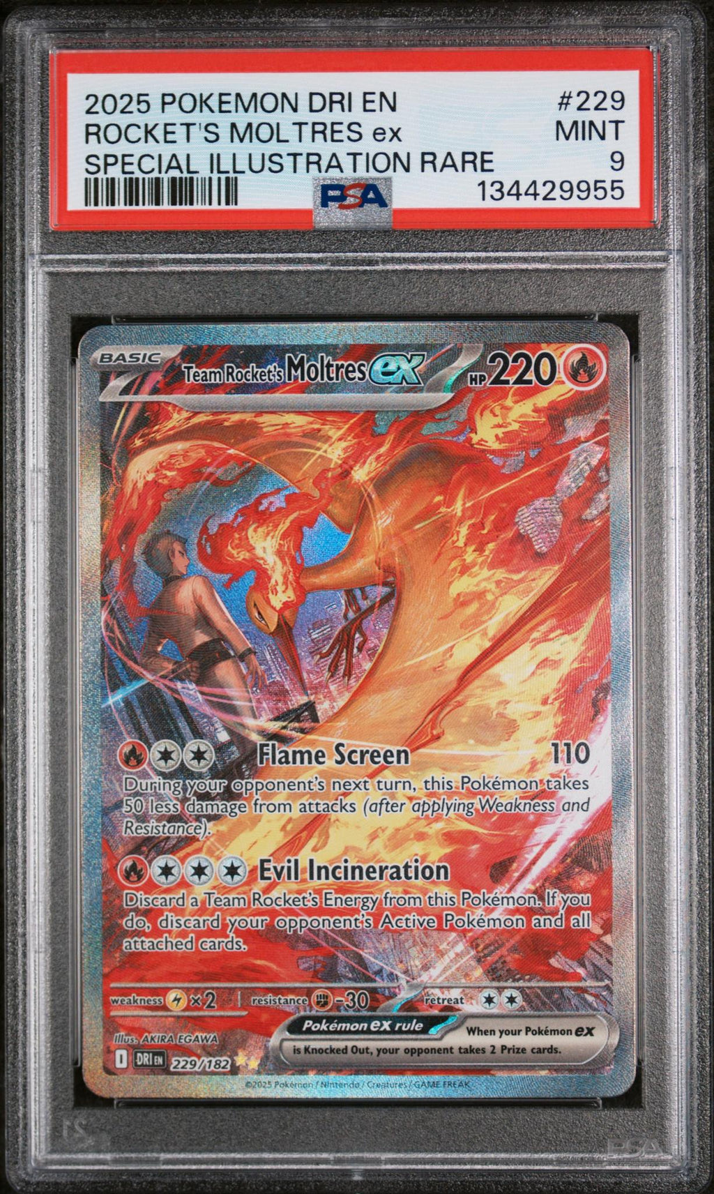 2025 Pokemon Scarlet and Violet Destined Rivals Special Illustration Rare Team Rocket’S Moltres Ex #229 PSA 9