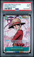 2025 One Piece Carrying On His Will Alternate Art Monkey D. Luffy #OP13-118 PSA 9
