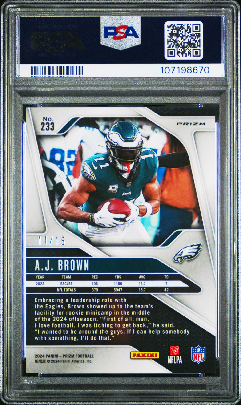 2024 Prizm Prizms Choice Cherry Blossom Aj Brown #233 /15 PSA 10